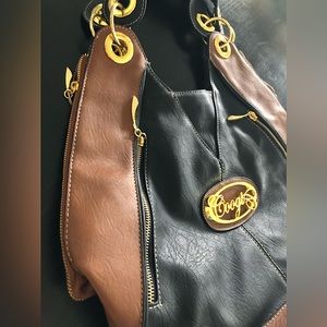 Ladies COOGI Gold Trim Signature Handbag Man-Made Material Brown Black